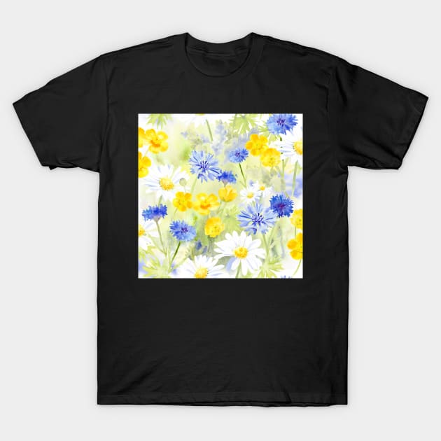 Watercolour English Wildflower Meadow T-Shirt by RSHarts